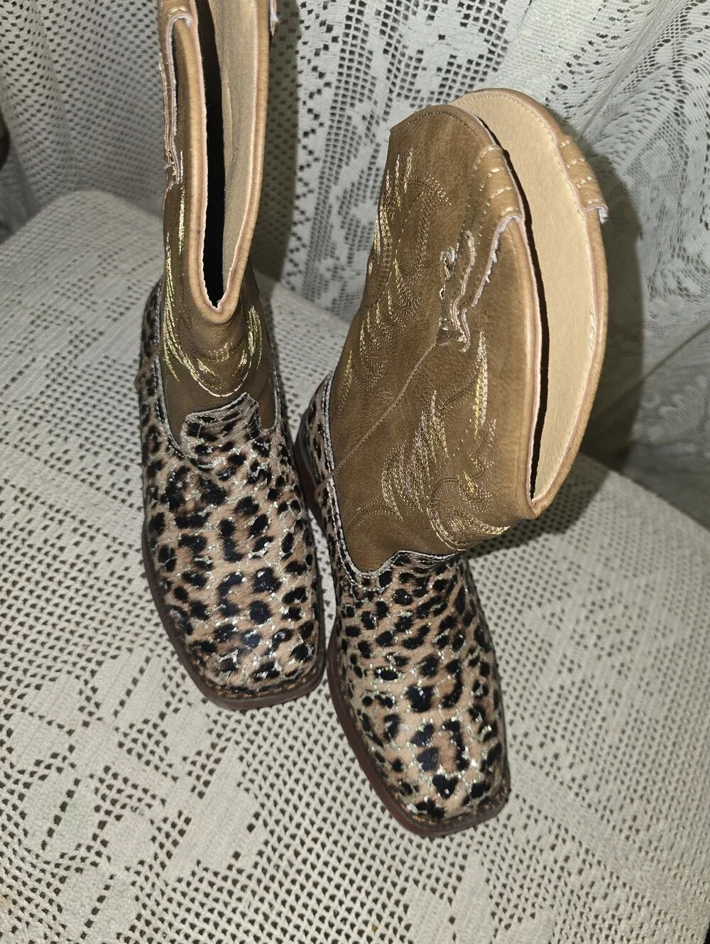 Roper Glitter Leopard Girls Cowboy Boots 3 New Without Tag